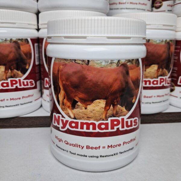 Nyamaplus® Standard Pack 1.05kg tub for 30-day beef bull finishing cycle.